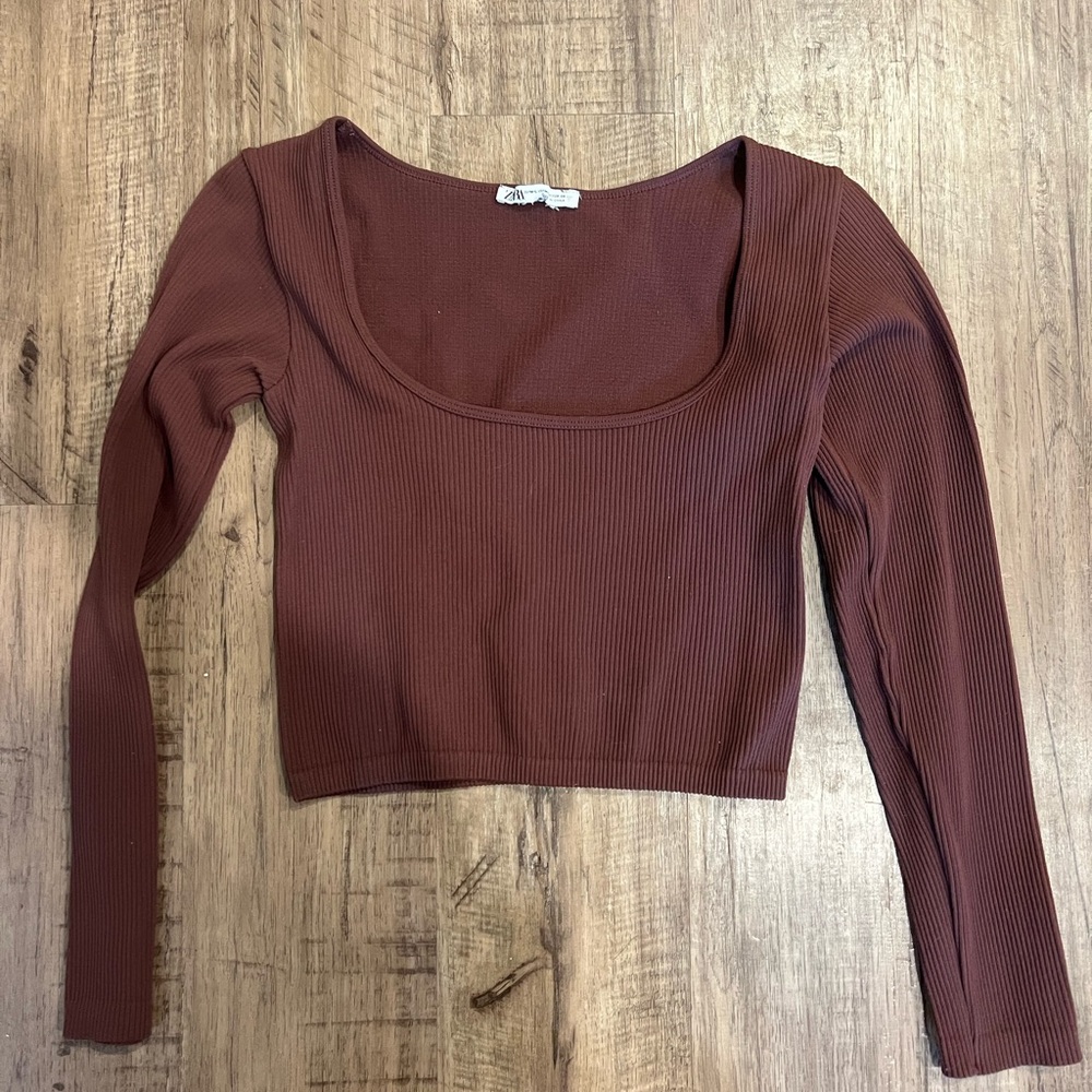 Zara Ribbed Crop Top - Warm Brown